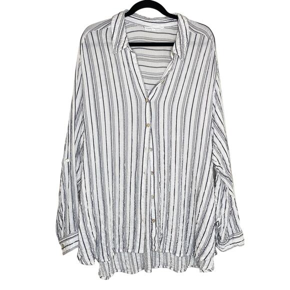 Jane and Delancey White and Gray Striped Gauzy Button Down Blouse Size 3X - Picture 1 of 10